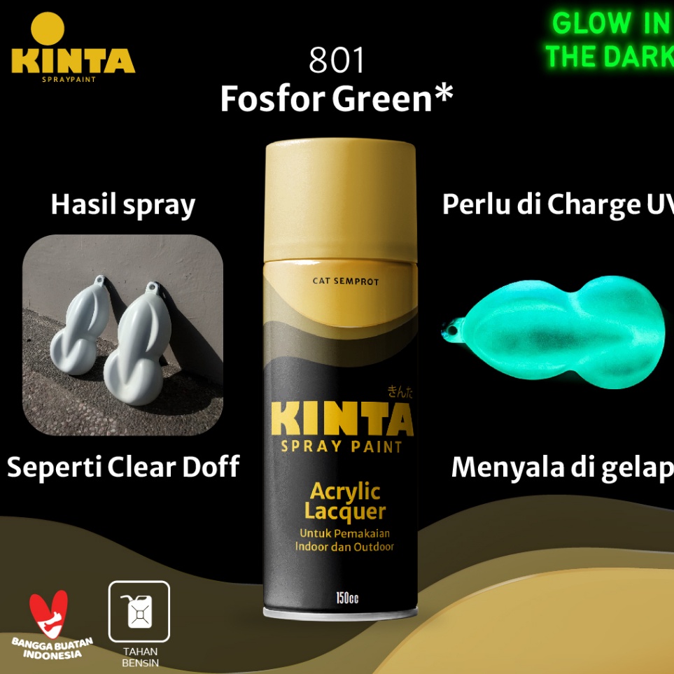 Kirim Tercepat  FOSFOR 81 FOSFOR GREEN  KINTA Cat GLOW IN THE DARK semprot  Pilox  Spray paint 15cc