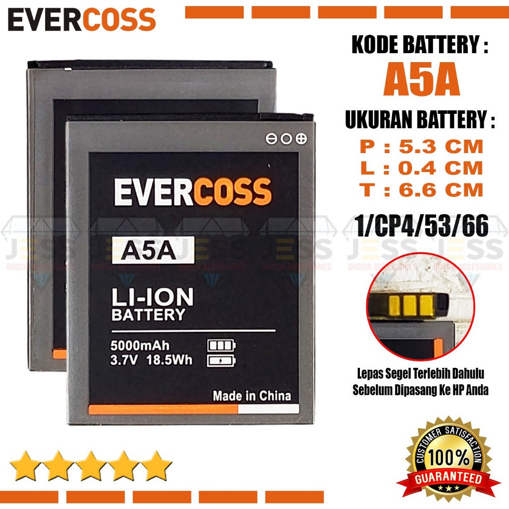 Baterai Battery Original High Quality Evercoss Cross A5A ( 3 Pin Rata ) Hp Jadul Ukuran Batre Panjan