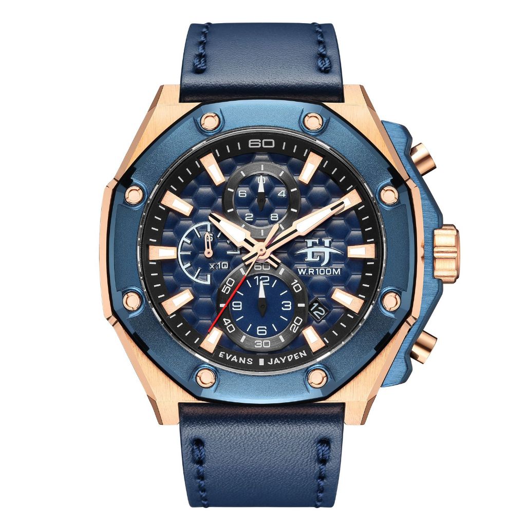 EVANS JAYDEN JAM TANGAN PRIA EJ 9586 TALI KULIT CRONOGRAFH WATER RESISTANT 10ATM