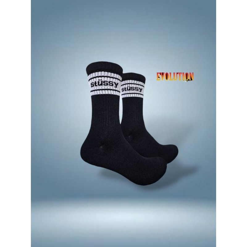 Kaos Kaki Oldskool motif skate Hitam Stussy putih