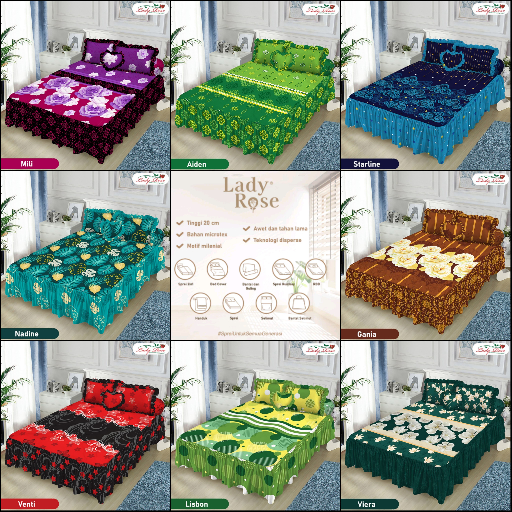 Lady Rose - Sprei King 180x200 Rumbay Bantal Busa / RBB - Motif Bunga Abstrak Geometri