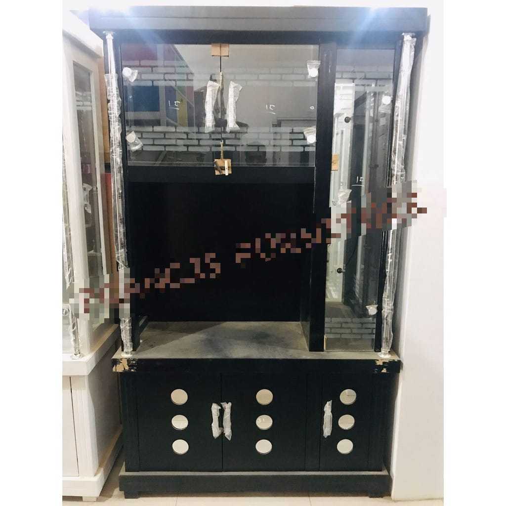 Bufet Pajangan Crystal Kristal Wush / Pajangan Tv Kaca / Lemari Tv Kristal 3 Pintu