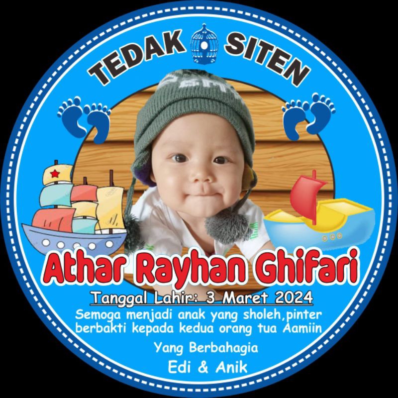 

stiker tasyakuran turun tanah / tedhak Siten tersedia ukuran 7cm ,8cm,9cm,10cm