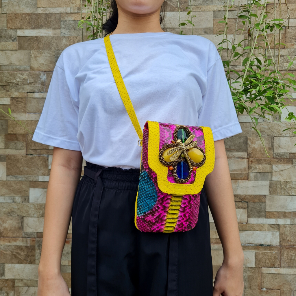 Clutch Hp Kulit Ular Luna MultiFungsi Size 13cm