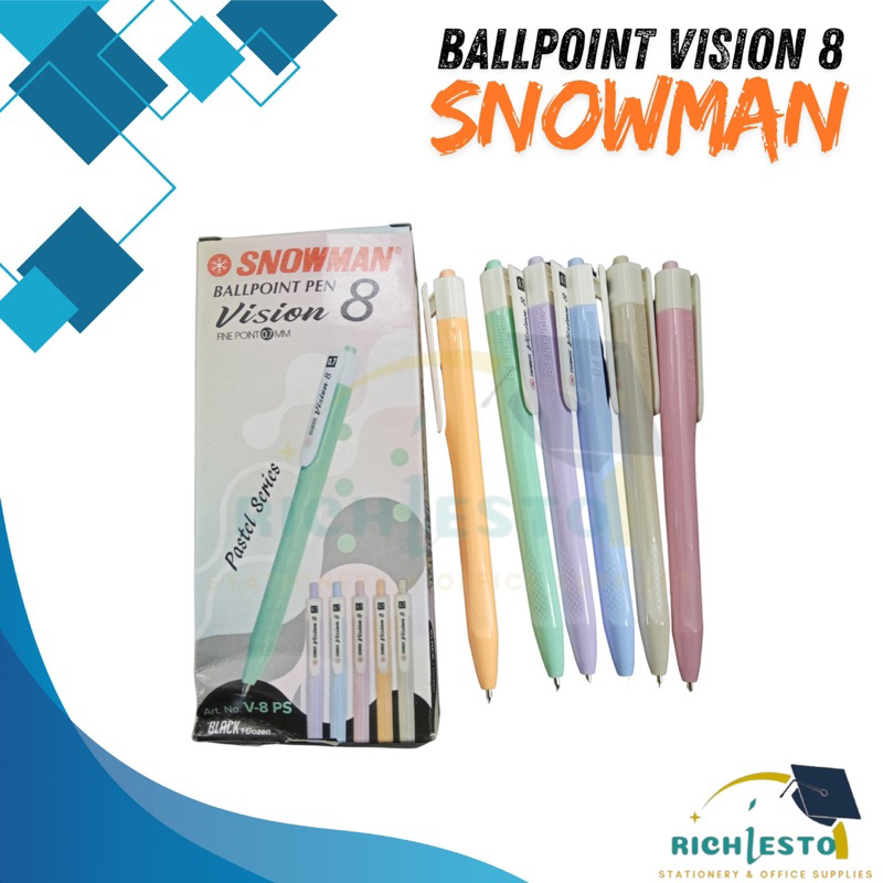 

BALLPOINT / PEN PENA BOLPEN SNOWMAN V8 PASTEL 0,7mm / PULPEN SEMI GEL VISION 8 PACK