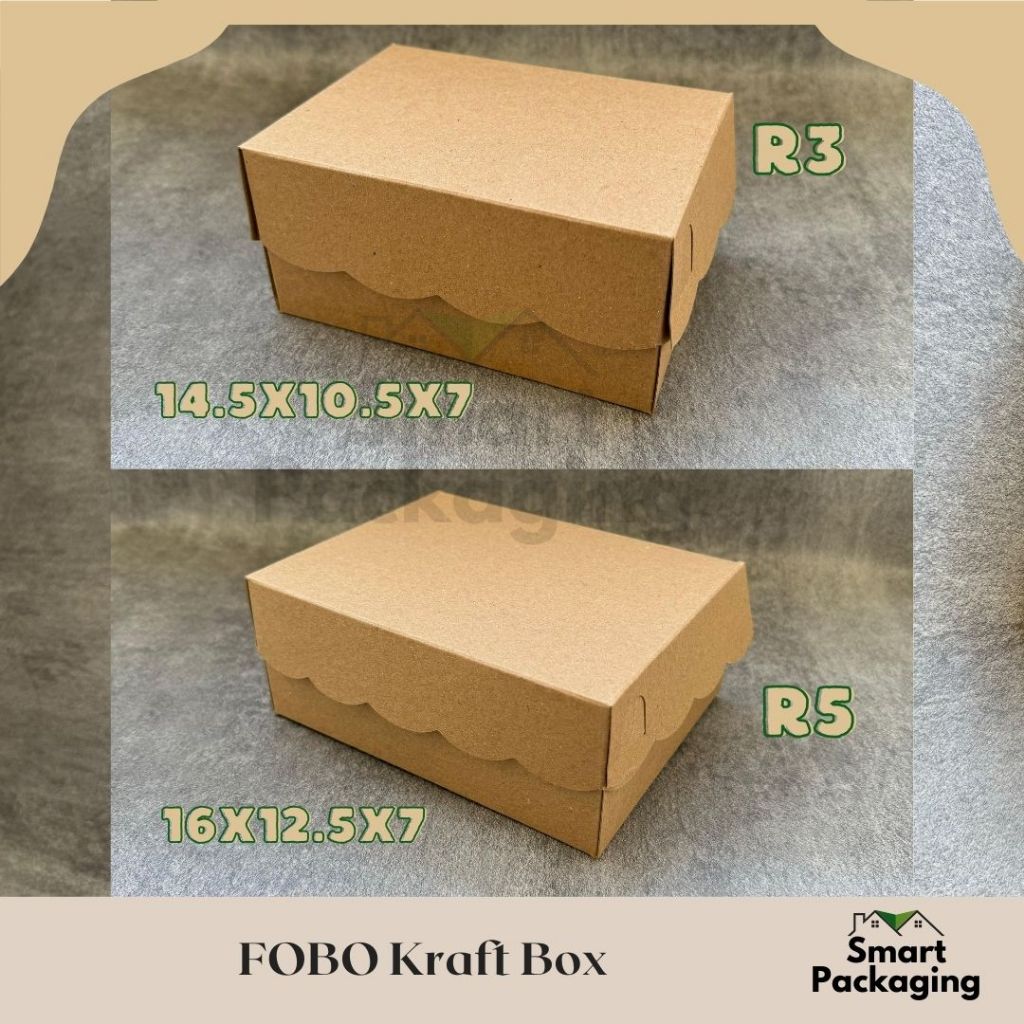 [ISI 50 PCS] FOBO Kraft Paper Box R3 R5 / 14.5x10.5x7 / 16x12.5x7  / Kotak Kue Renda / Kotak Makan K