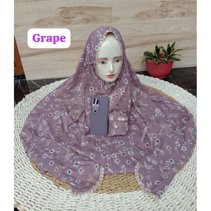 Mukena Lajuran Parasut Korea Motif Bunga Cantik Adem