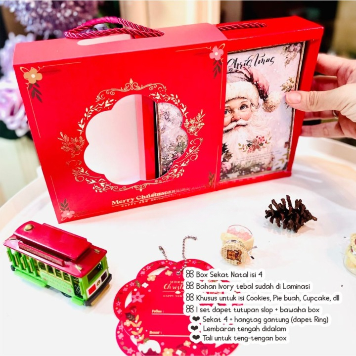 

Box Tentengan Natal Jendela Sekat Isi 4 Lubang Packaging Kue Christmas