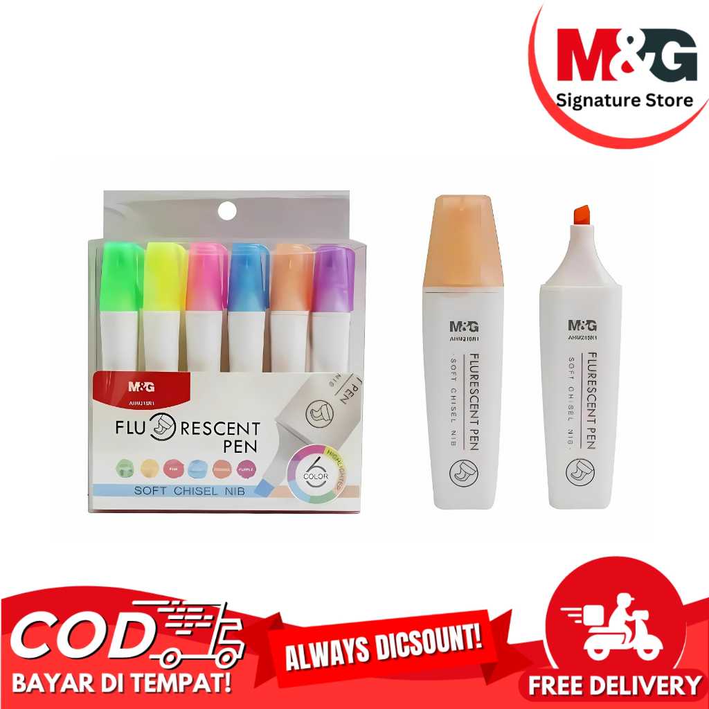 

Highlighter M&G Flurecent Pen Penanda Warna Buku Set 6 Warna #AHM215R1