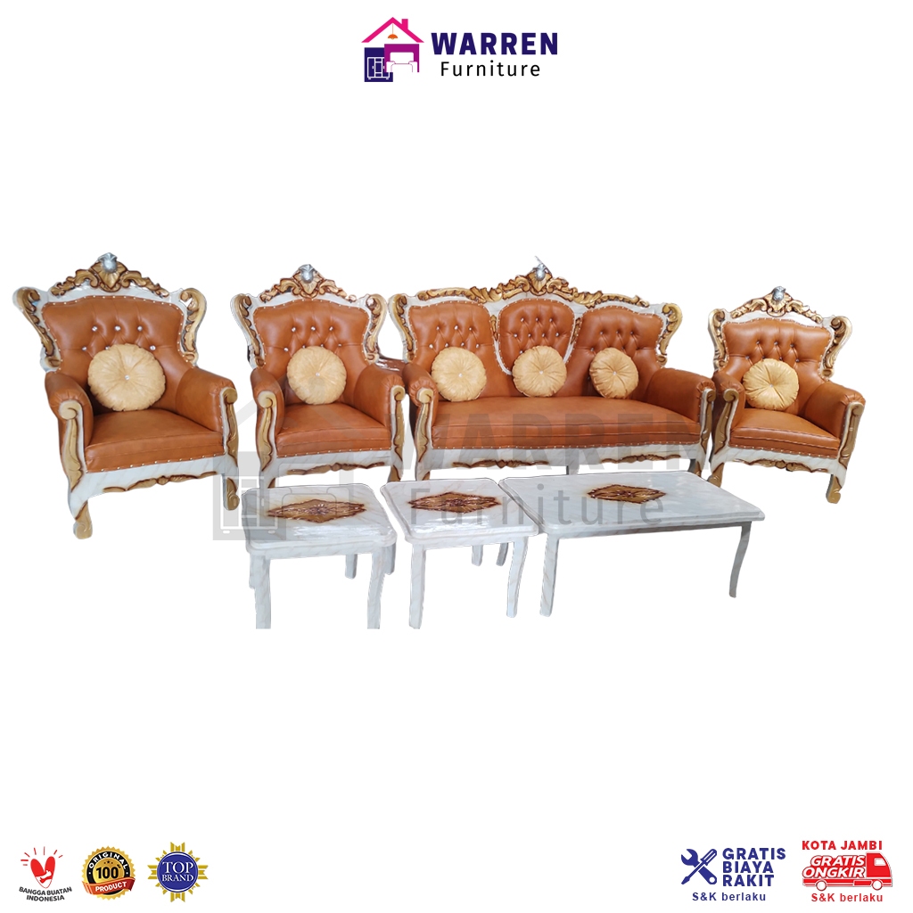 Sofa Kayu Jati Jepara / Kursi Tamu Kayu Jati Jepar Kain Oscar - Gajah Marmer 3111 TB