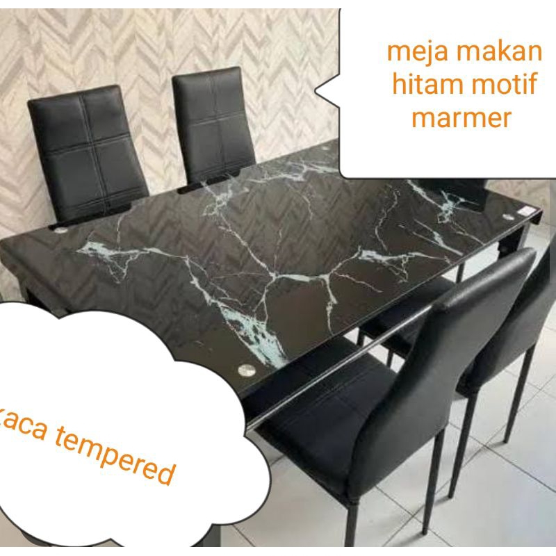 MEJA MAKAN KACA TEMPERED 4 KURSI MINIMALIS HITAM PUTIH / MEJA MAKAN 4 KURSI MINIMALIS BANDUNG MURAH