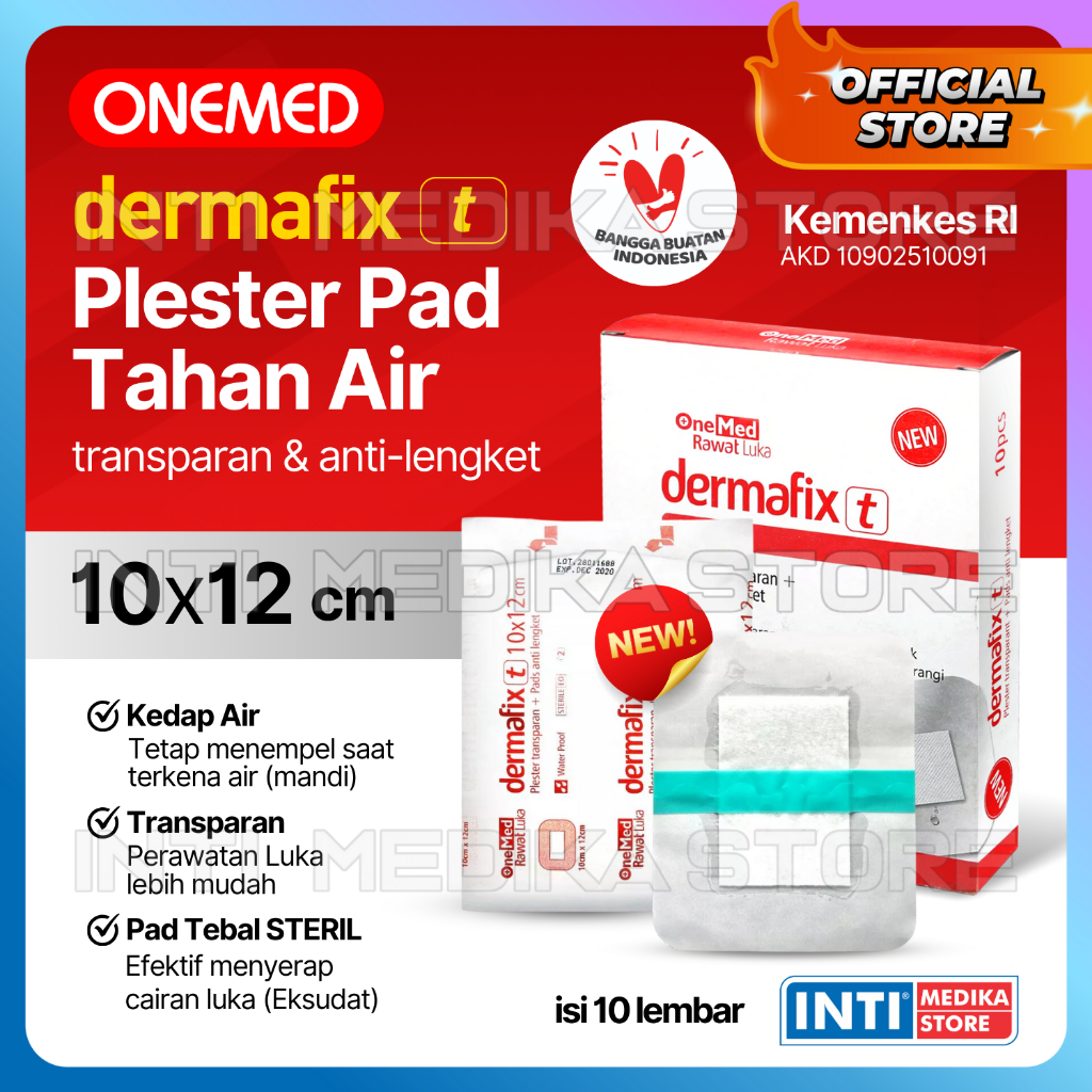 ONEMED - Plester Luka Besar DERMAFIX T 10 x 12cm Isi 10pcs | Plester Transparan Anti Air P3K
