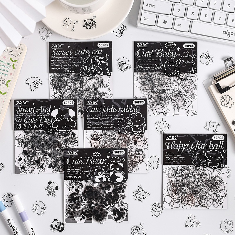 

STIKER PET BLACK AND WHITE HITAM PUTIH STICKER ANIMAL HEWAN CUTE PANDA CAT DOGGY RABBIT KUCING KELINCI DIY CASE CASING HP HANDPHONE