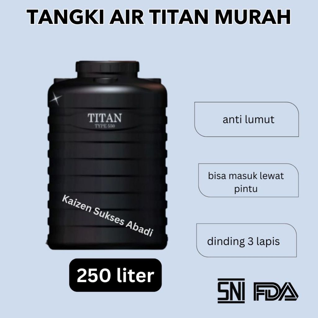 Tandon tangki toren air atas plastik tedmond grand  titan 250 200 liter termurah anti lumut terdekat