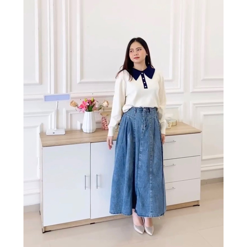 76051 ROK || ROK JEANS KARET || ROK JEANS MEKAR BAWAH || ROK JEANS IMPORT || BAWAHAN JEANS ||