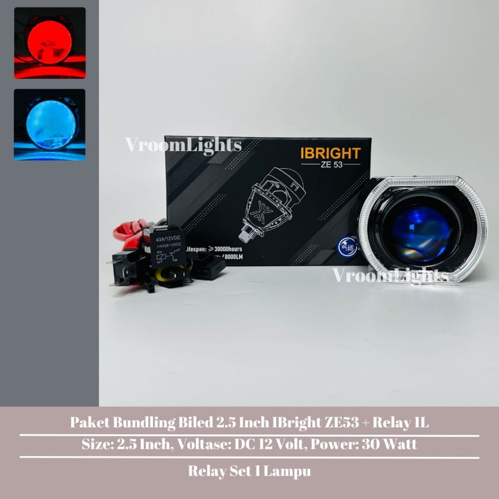 Paket Bundling IBRIGHT Tipe ZE53 Biled 2.5 Inch All Weather Blue Lens