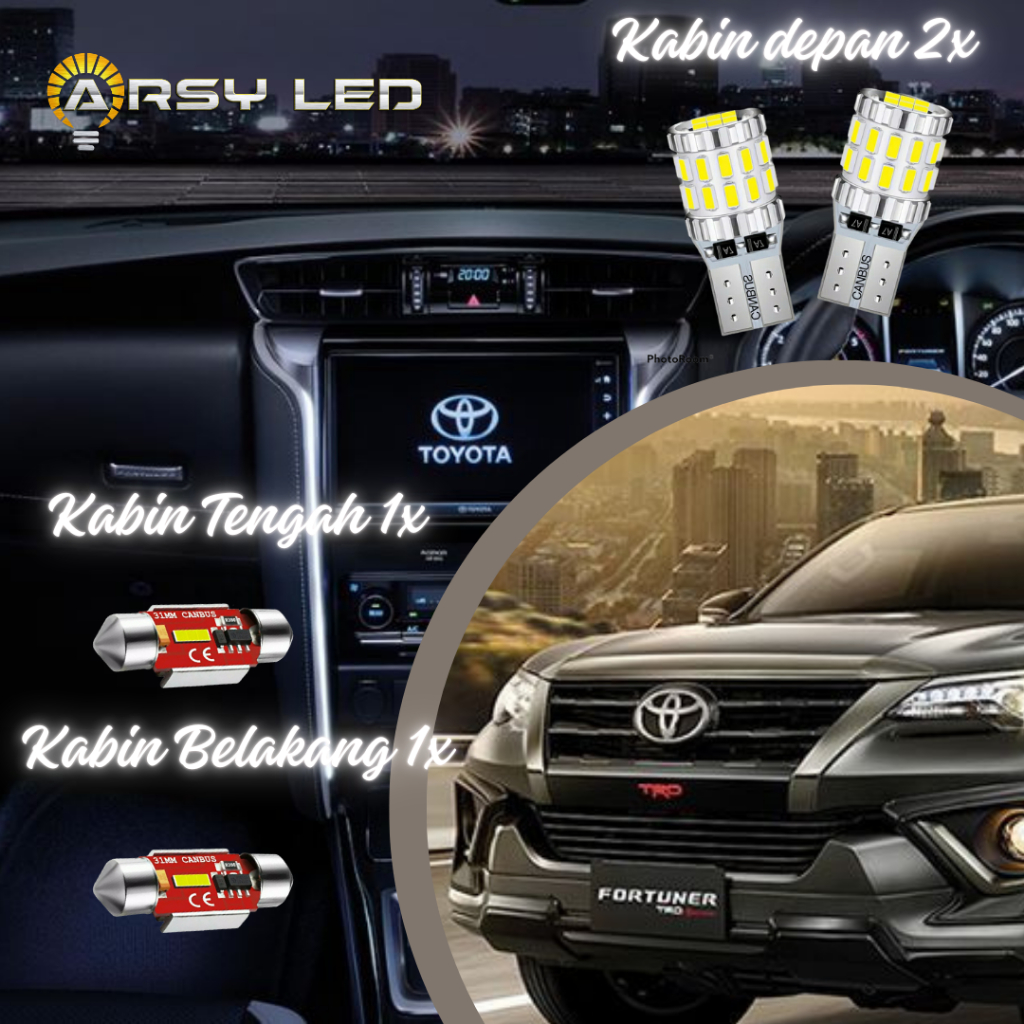 ARSY LED LAMPU Plafon Kabin Mobil Fortuner vnt tipe G isi 4 buah Xtrime Bright