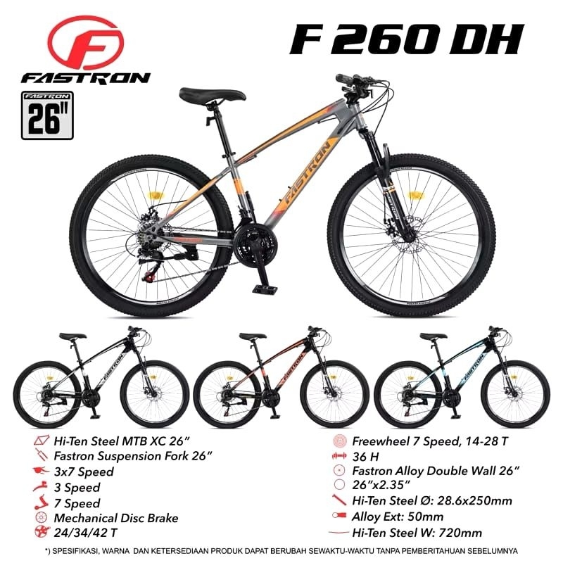 SEPEDA GUNUNG MTB FASTRON 260 DH UKURAN 26 INCH REM CAKRAM 21 SPEED DEWASA REMAJA
