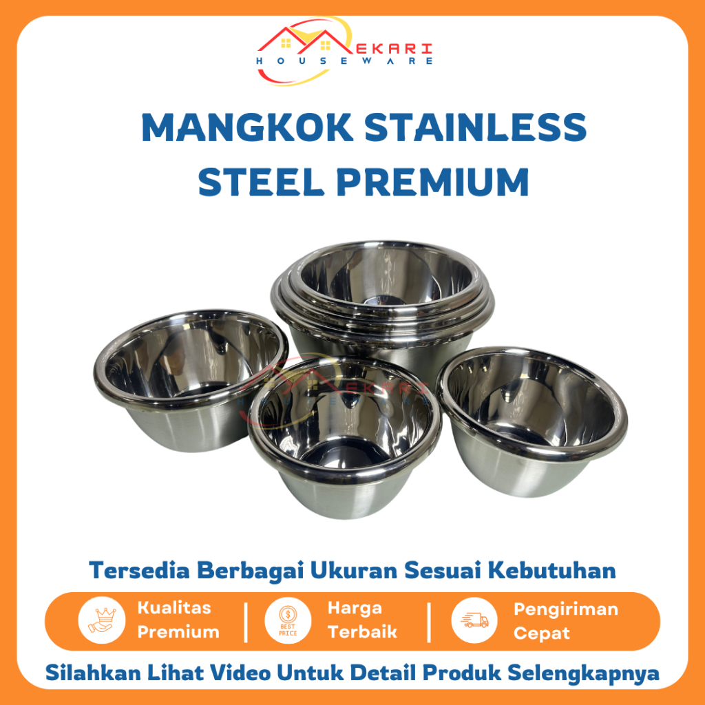 Bowl Baskom Mangkok Mangkuk Stainless Steel Tebal Anti Panas / Wadah Makanan Serbaguna Premium