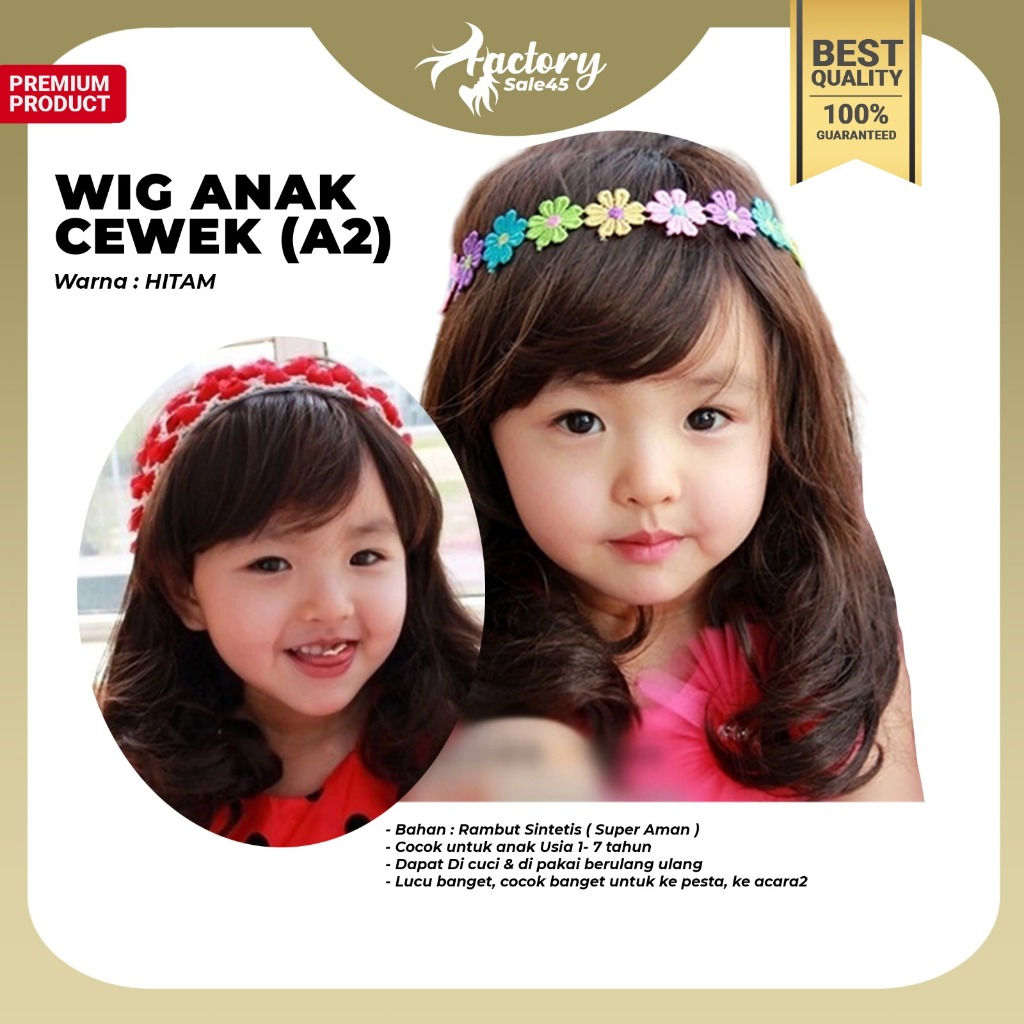 Wig Rambut  Anak Perempuan / Wig Anak / Aksesoris Rambut Bayi Anak Perempuan Warna HITAM A2 F633