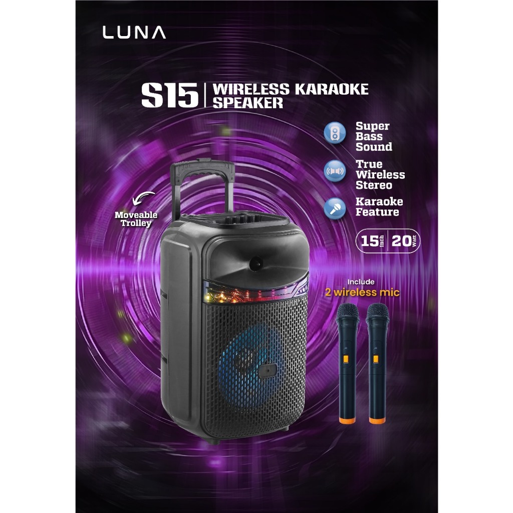 SPEAKER LUNA S15 15 INCH BLUETOOTH + 2 MIC