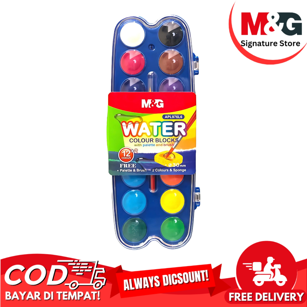

Cat Air Padat M&G Water Colour 12+2 Warna dengan Palet dan Brush #APL976L6 Diameter 30 mm
