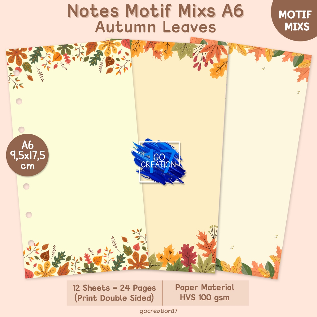 

Buku Planner Refill Kertas Binder Note Motif Autumn Leaves Motif Premium A6