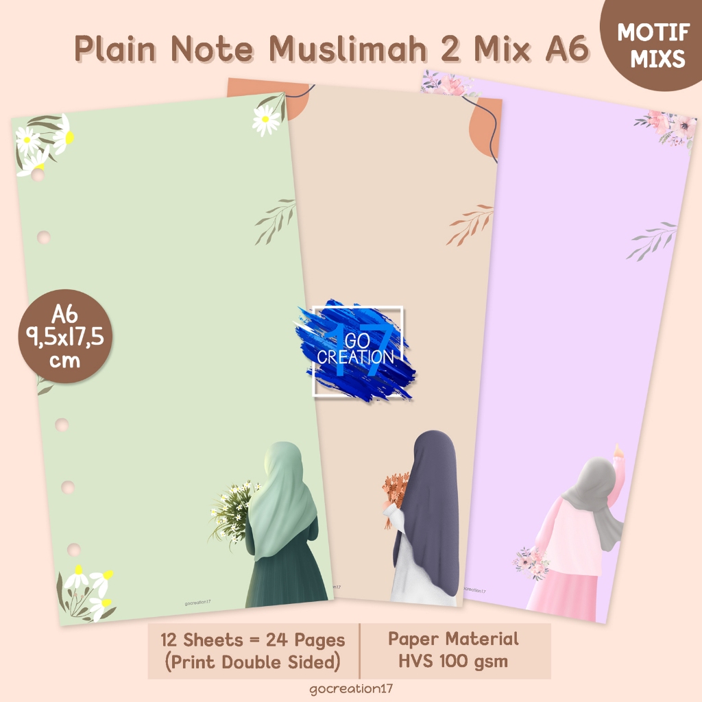 

Buku Planner Refill Kertas Binder Plain Note Polos Muslimah Series 02 Motif Premium A6