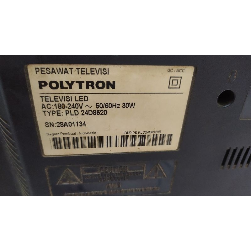 sparpate onderdil TV LED Polytron PLD 24D8520 mainboard MB menboard mobo motherboard modul psu power