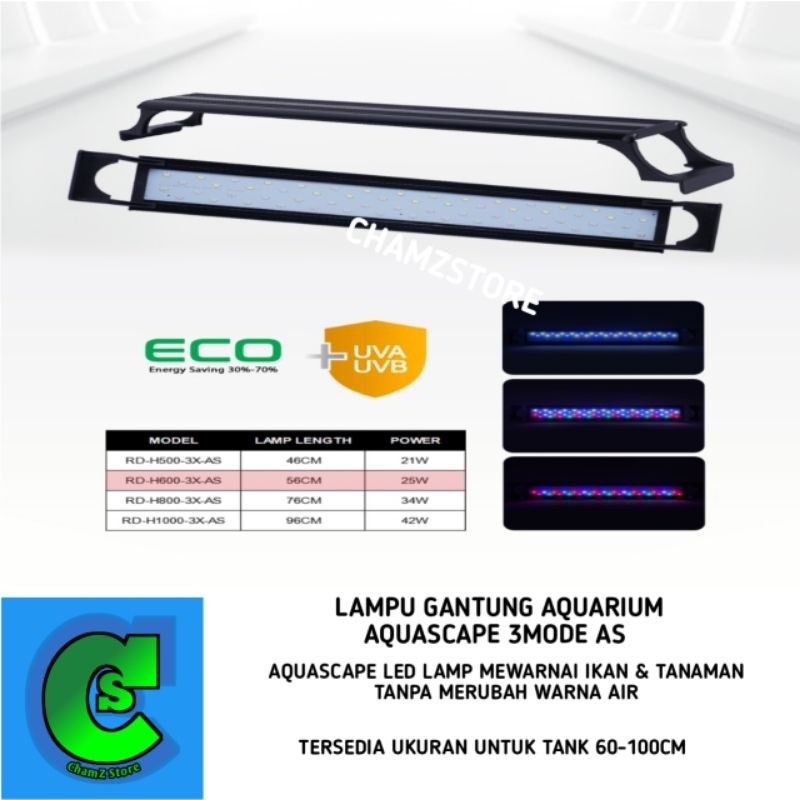RDI Lampu gantung aquarium aquascape 3 mode UVA UVB 50cm, 60cm, 80cm, 100cm / Lampu led gantung aqua
