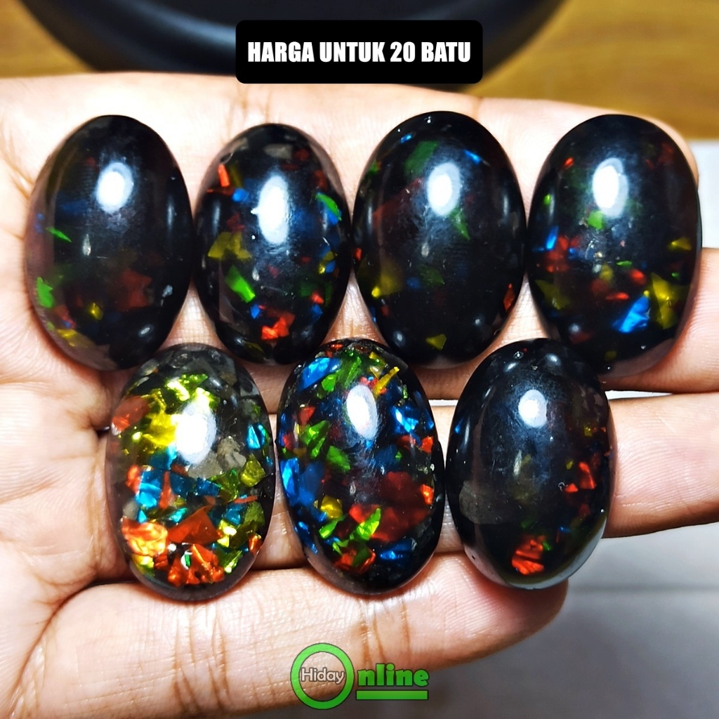 PAKET 20 PERMATA KALIMAYA BLACK OPAL JARONG BIG SIZE CHATAM [BAHAN RESIN]