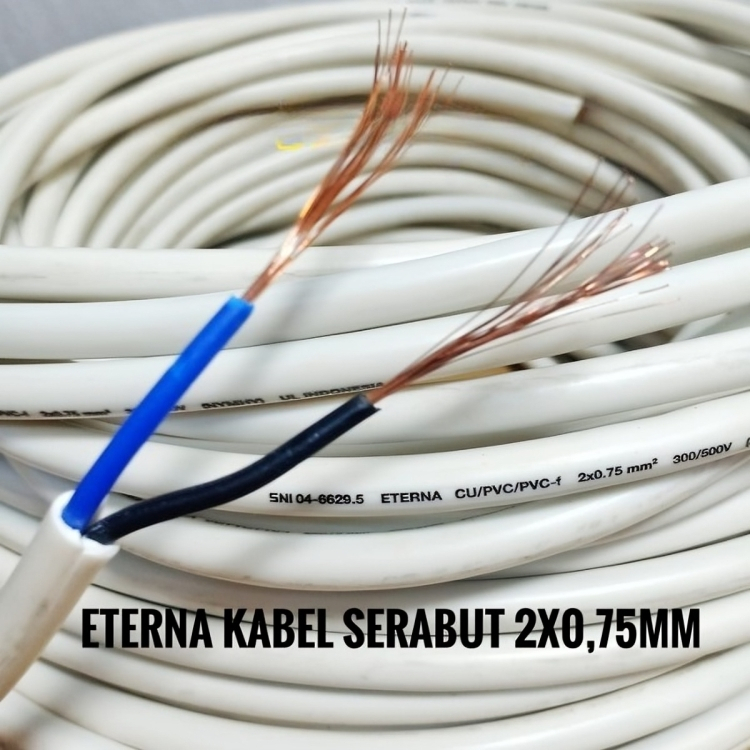 Kabel Eterna NYMHY 2x0,75mm Per Meter / Kabel Eterna Serabut 2x0.75mm Meteran Kabel Serabut NYMHY