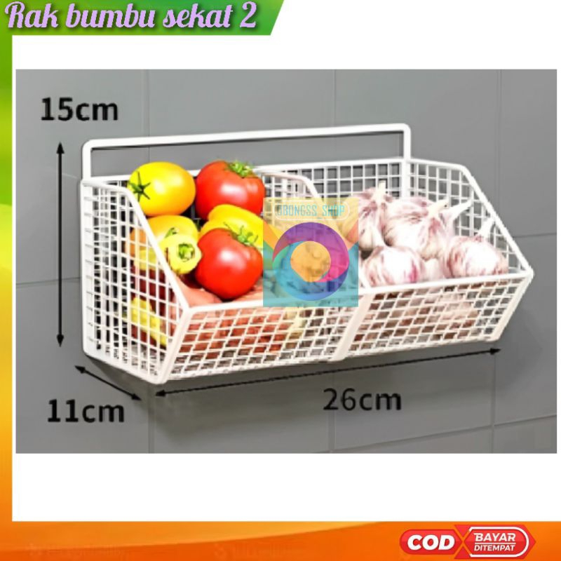 RAK BUMBU DAPUR SEKAT 2 PUTIH, RAK PENYIMPANAN BAWANG TOMAT DLL, KERANJANG BUMBU DAPUR, RAK DINDING 