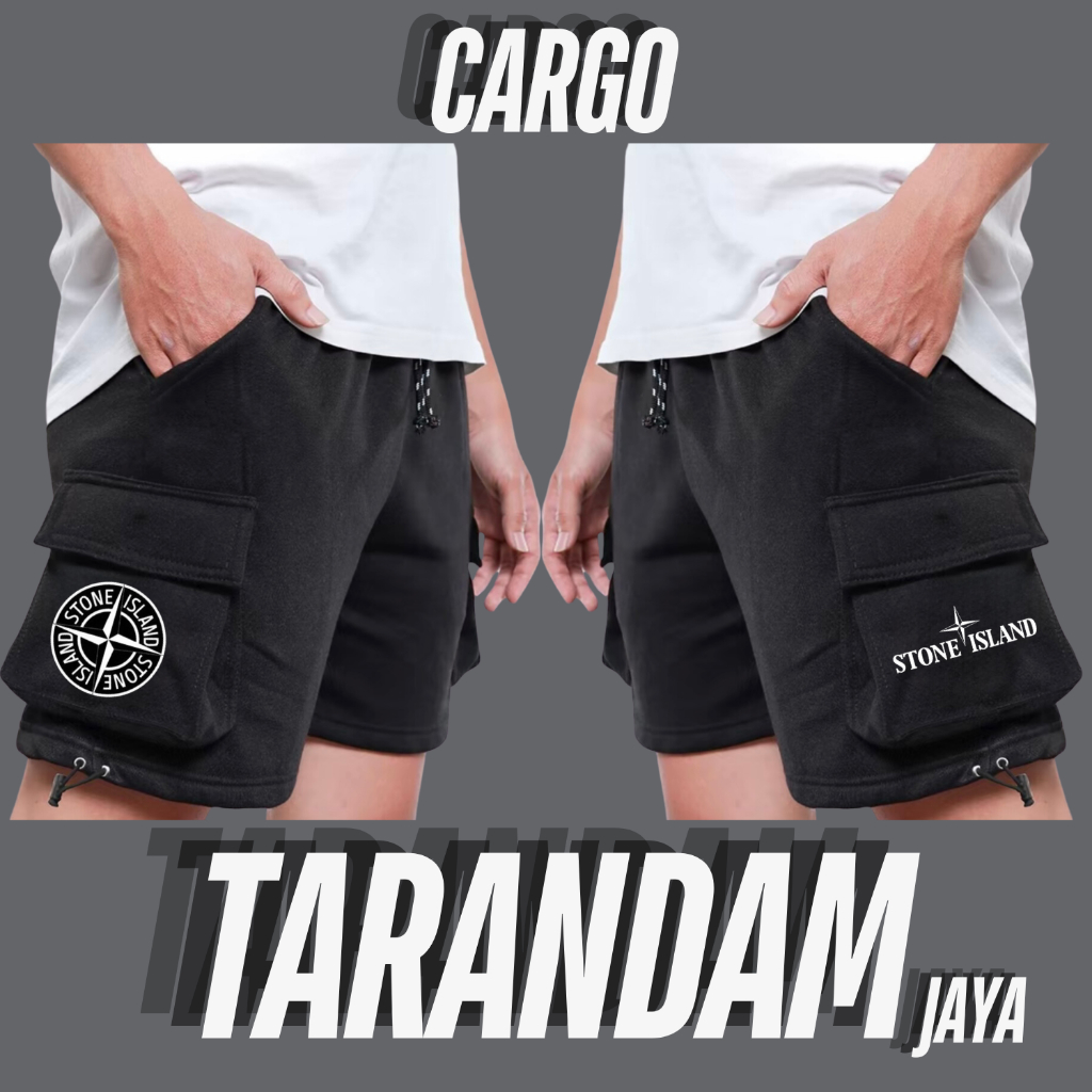 Celana Pendek Cargo Stone Island Terlaris Kota Bandung Warna Hitam Bahan Fleece Adem Dan Lembut