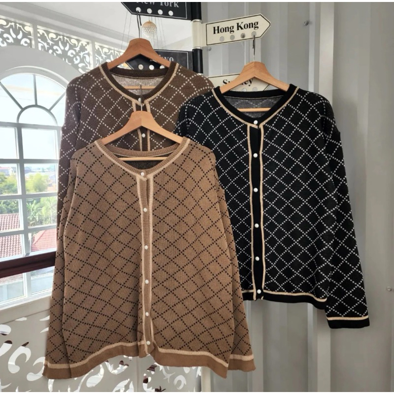 DIAMOND CARDIGAN RAJUT TEBAL OVERSIZE / cardigan rajut tebal / rajut impor / cardigan tebal / cardig