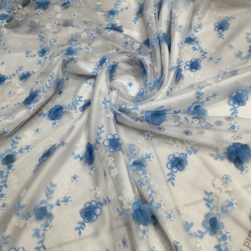 (COD) Bahan Kain Organza bunga Timbul
