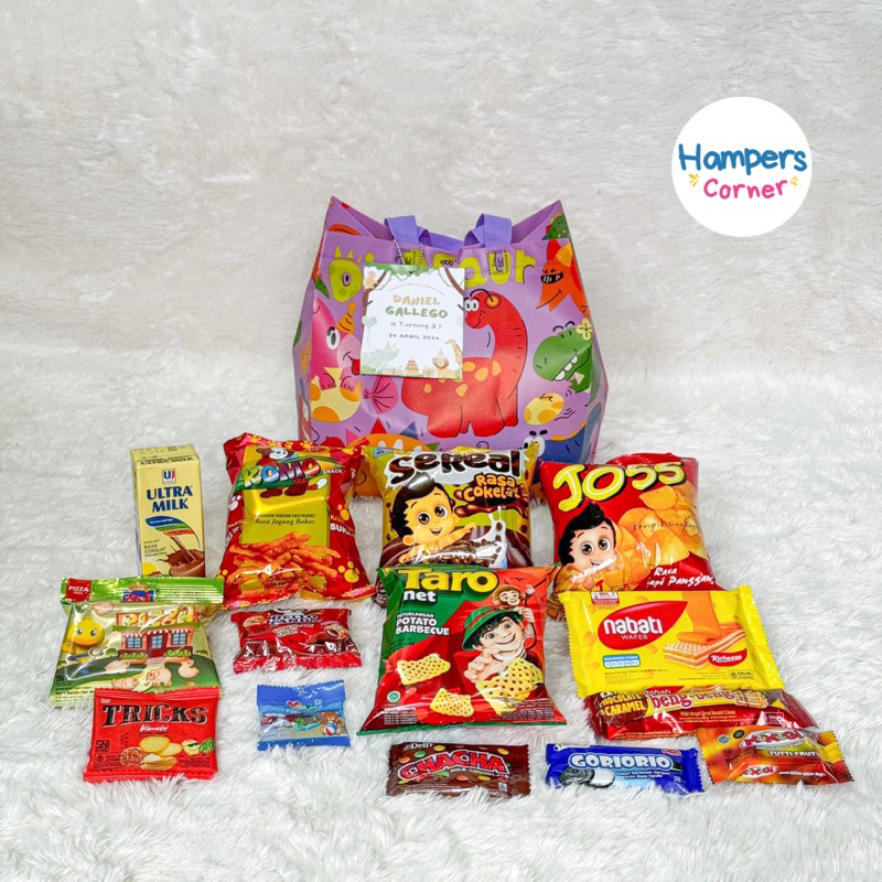 

SET GOODIE BAG HAMPERS Ulang Tahun Sultan isi 14 Snack + Tag Nama Souvenir Ultah Anak