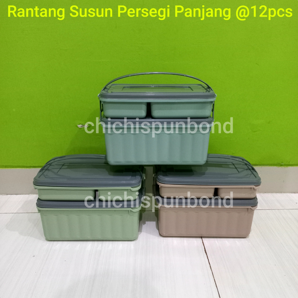 12PCS Rantang susun persegi panjang 2 susun 4 sekat rantang hajatan besar rantang plastik rantang pi