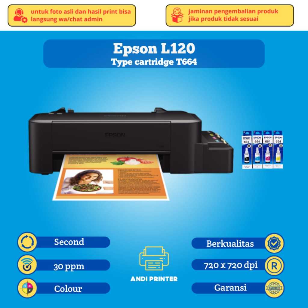 printer epson inkjet L120 colour siap pakai nozzel full baru