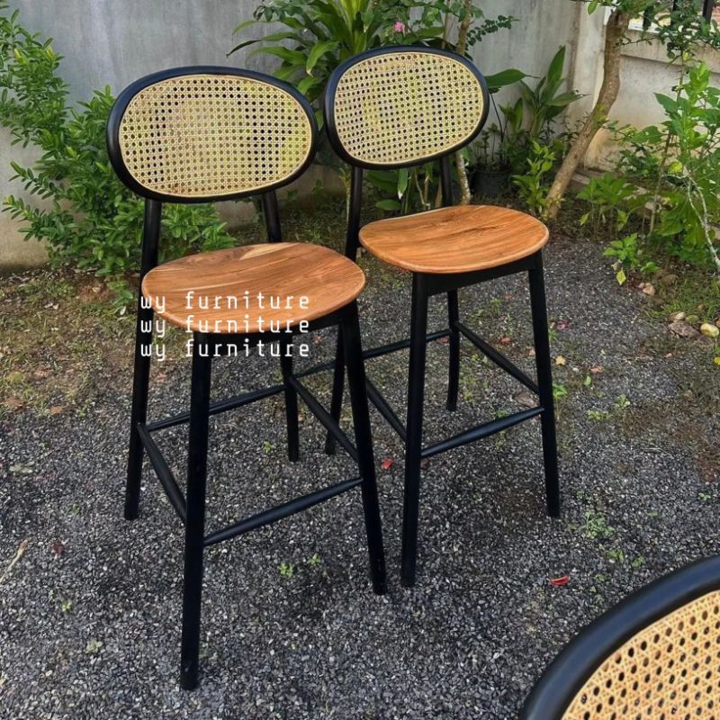 kursi bar rotan minimalis kayu jati, kursi bar kayu jati kombinasi rotan, kursi bar