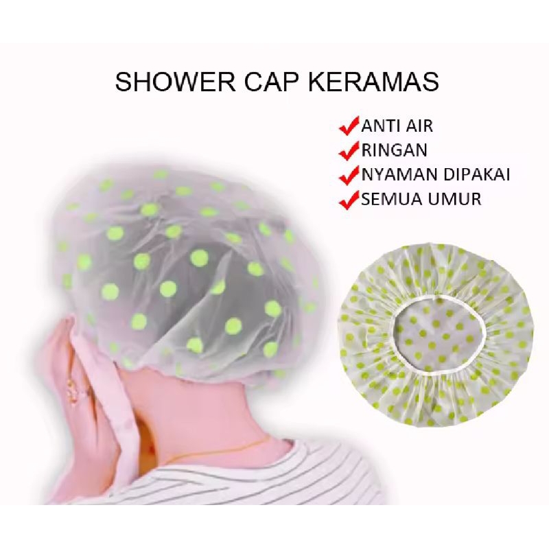 Shower Cap Tebal | Penutup Rambut Anti Air Transparan Desain Polkadot untuk Kamar Mandi | Polkadot S