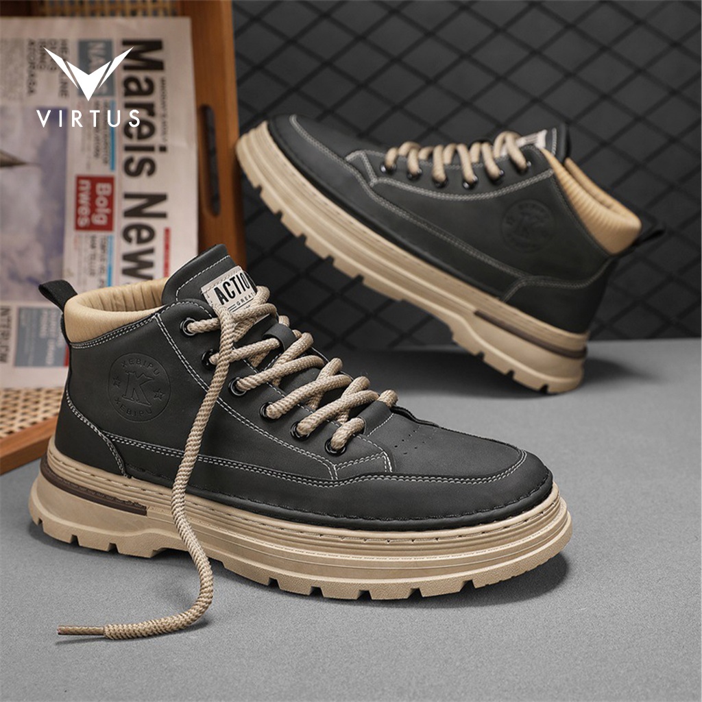 VIRTUS Wear VINCENZO Sepatu Sneakers Boots Pria Kulit Sintetis Tali untuk Gunung dan Kasual - 44 VIN