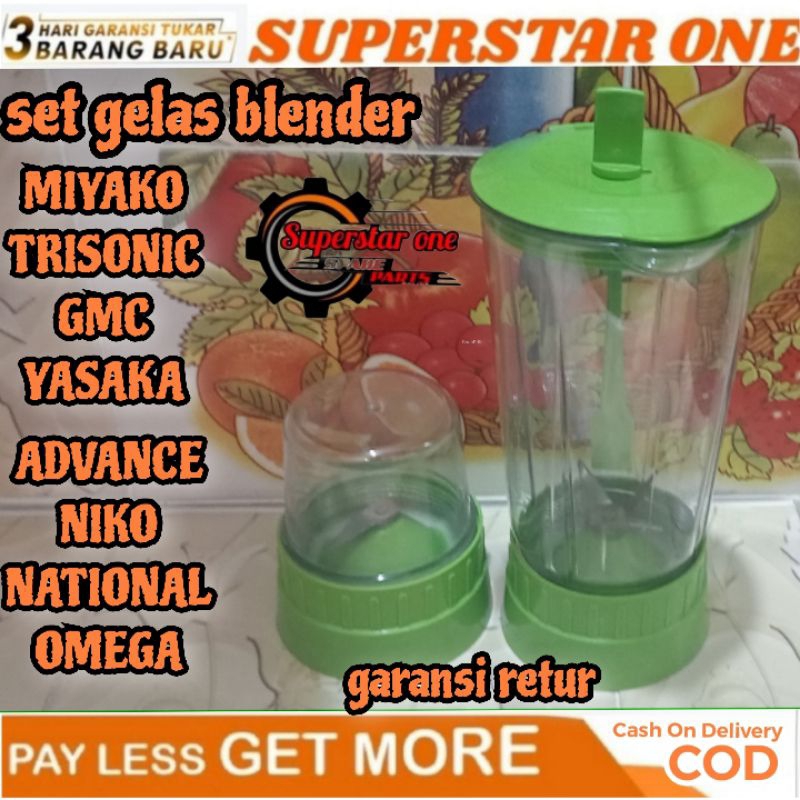 set gelas blender Miyako/TRISONIC/GMC/YASAKA/ADVANCE/NIKO/OMEGA/NATIONAL gelas mika/plastik