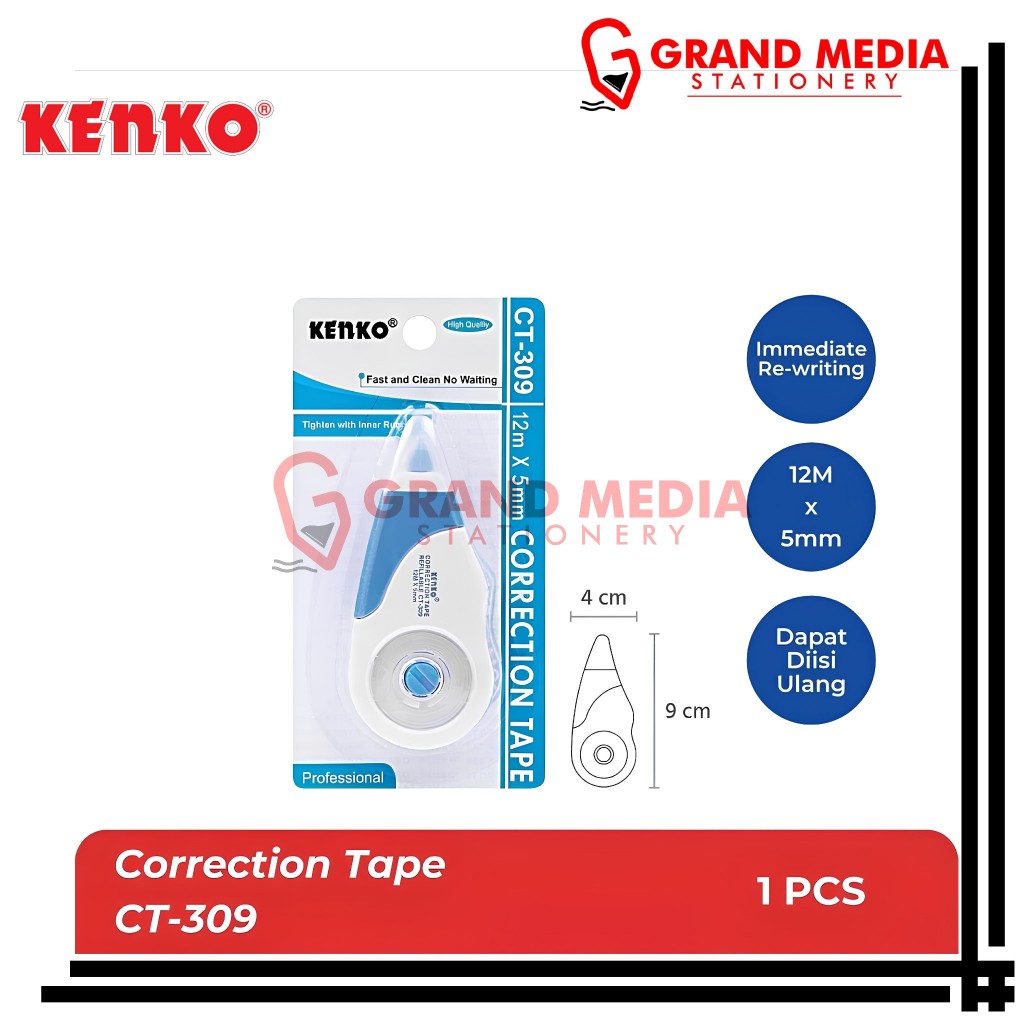 

[GRAND MEDIA] PITA KOREKSI / TIP-EX / TIP-X / CORRECTION TAPE KENKO CT-309