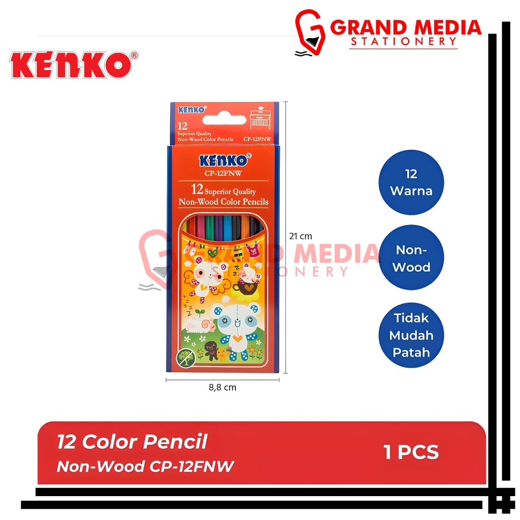 

[GRAND MEDIA] COLOR PENCIL / PENSIL WARNA KENKO NON WOOD 12 WARNA CP-12FNW