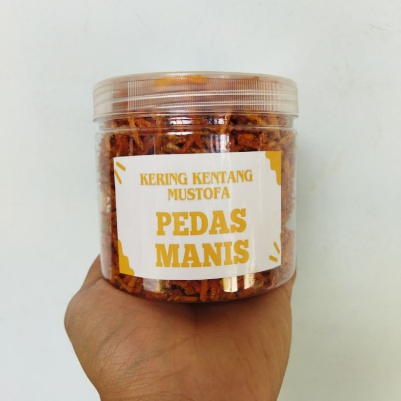 

kering kentang mustofa jar 650ml 200g rasa pedas manis, kentang mustofa, keripik kentang