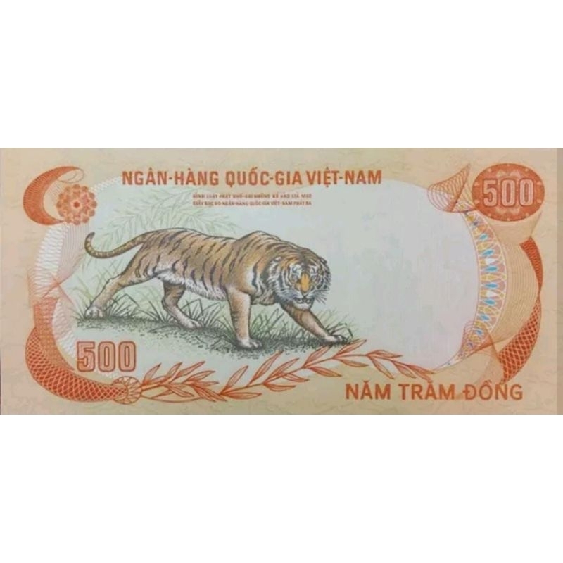 Uang Asing Negara Vietnam 500 Dong Tahun 1972 Macan Kondisi XF Original 100%