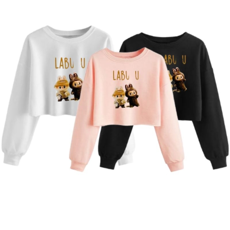 TRENDKIDS Sweater Crop Top Anak Perempuan Remaja Tanggung Motif Labubu Viral Lucu Kekinian 4-14 Tahu