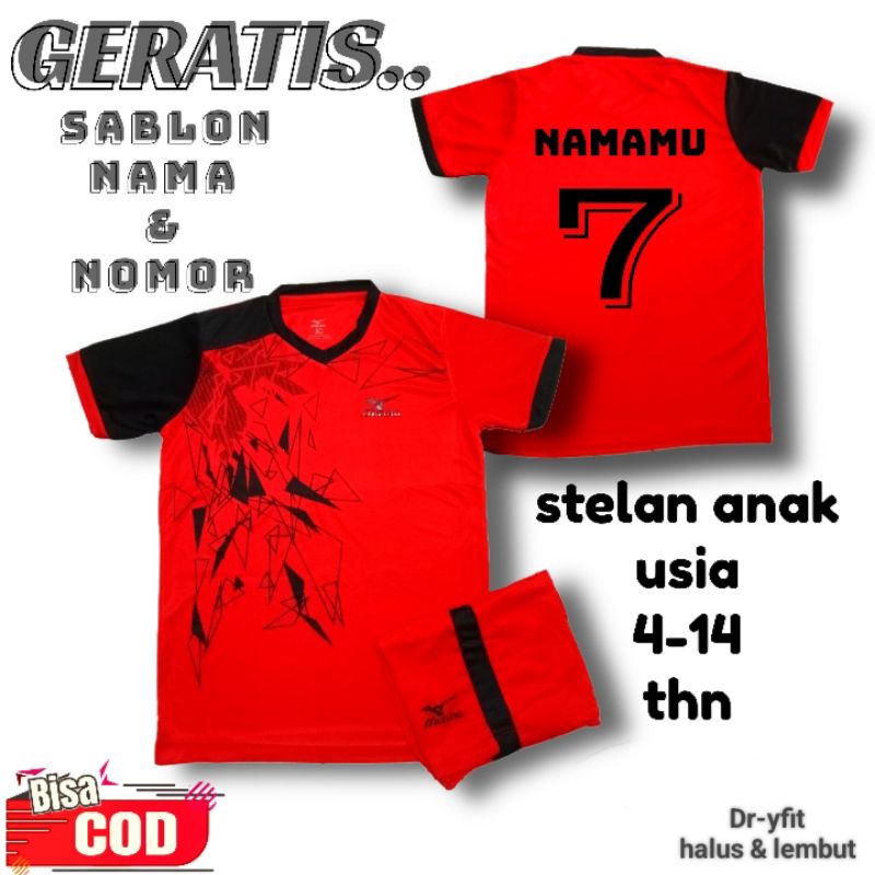 GRATIS SABLON NAMA DAN NOMOR PUNGGUNG PAKAIAN OLAHRAGA ANAK BAJU VOLLY ANAK SD/SMP