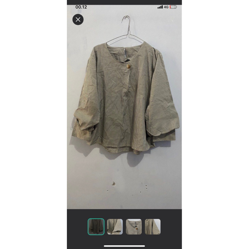 preloved blouse kemeja kerja wanita garis stripe hitam lengan panjang balon